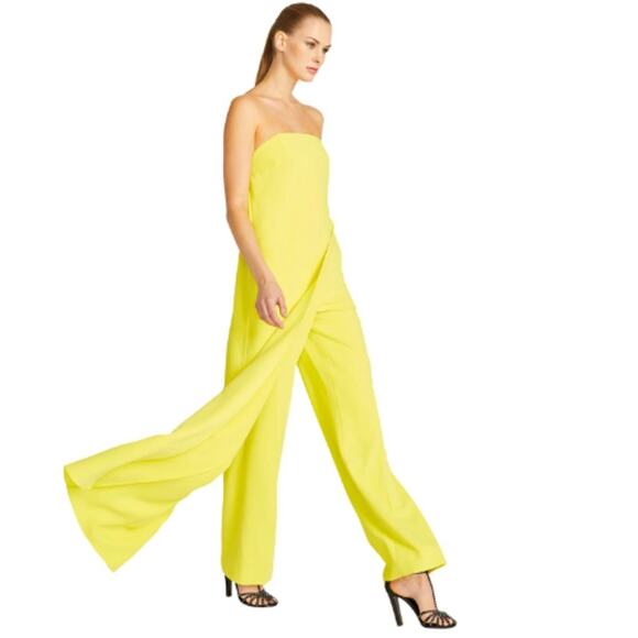 Halston Lil Crepe Jumpsuit in Bright Yellow Plus Size 16 - Picture 2 of 6